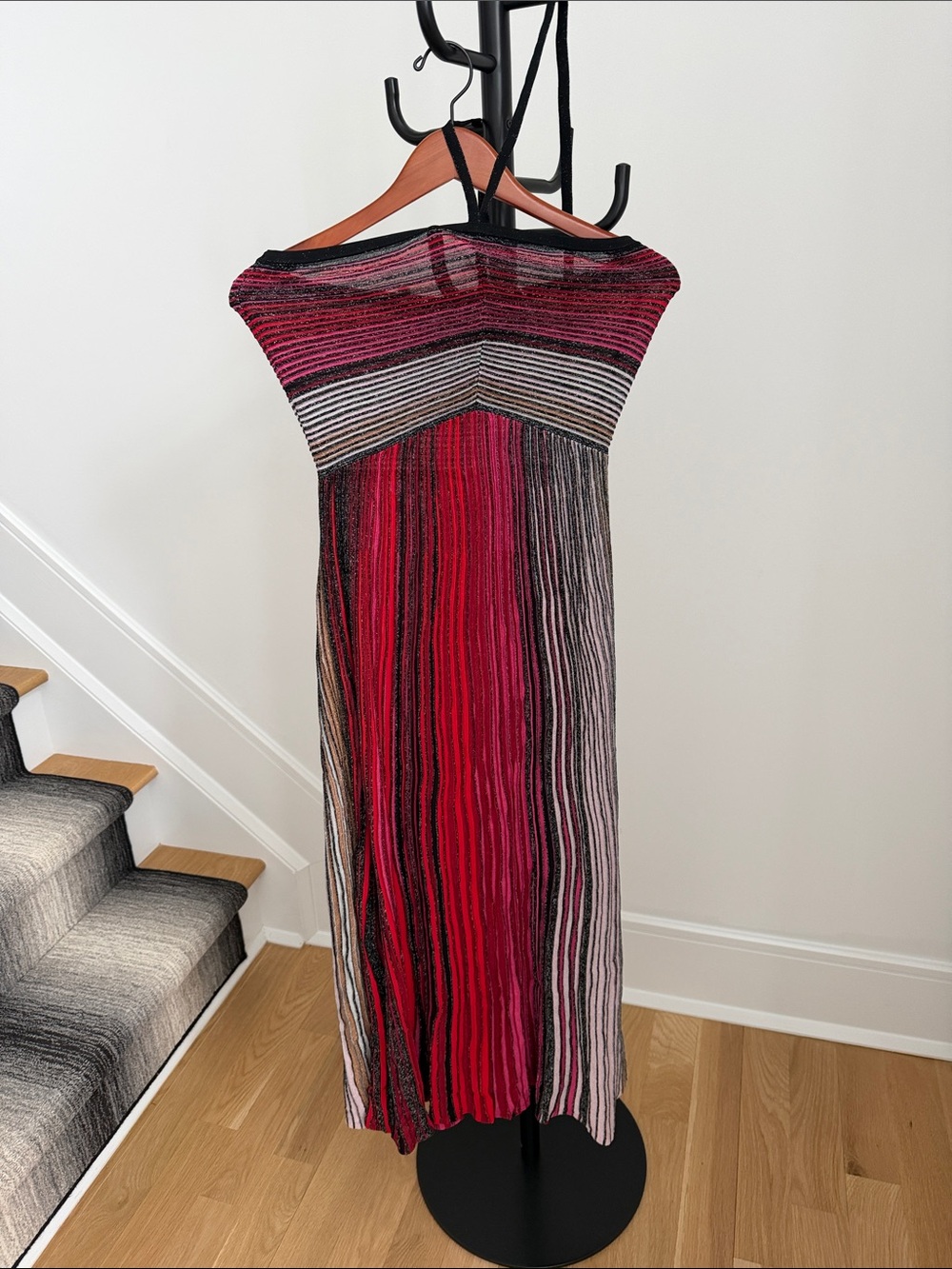 Striped Red & Pink Sleeveless Maxi Dress
